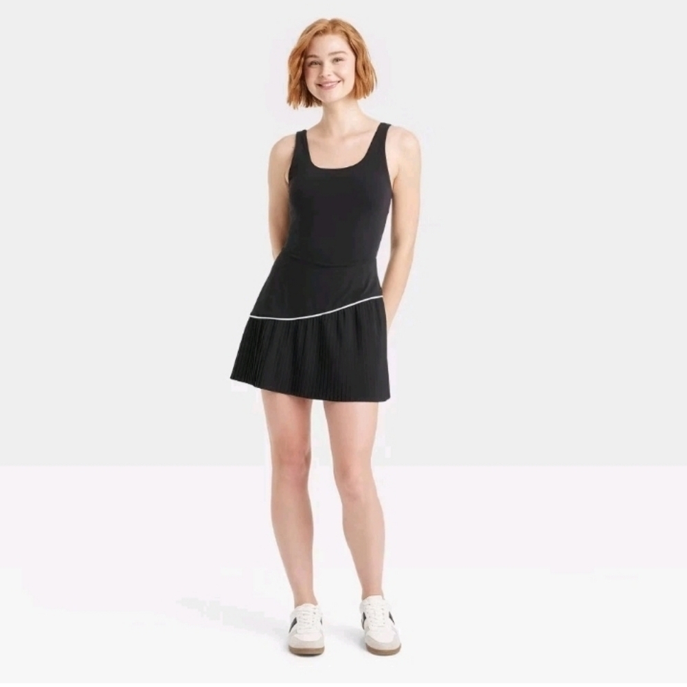 JoyLab Women's Knit Asymmetrical Pleated Active Dress Black Size M